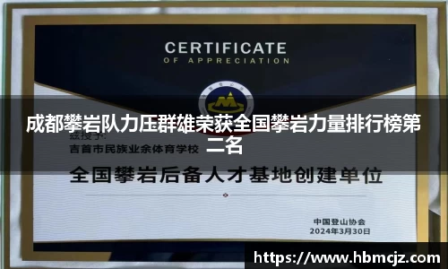成都攀岩队力压群雄荣获全国攀岩力量排行榜第二名